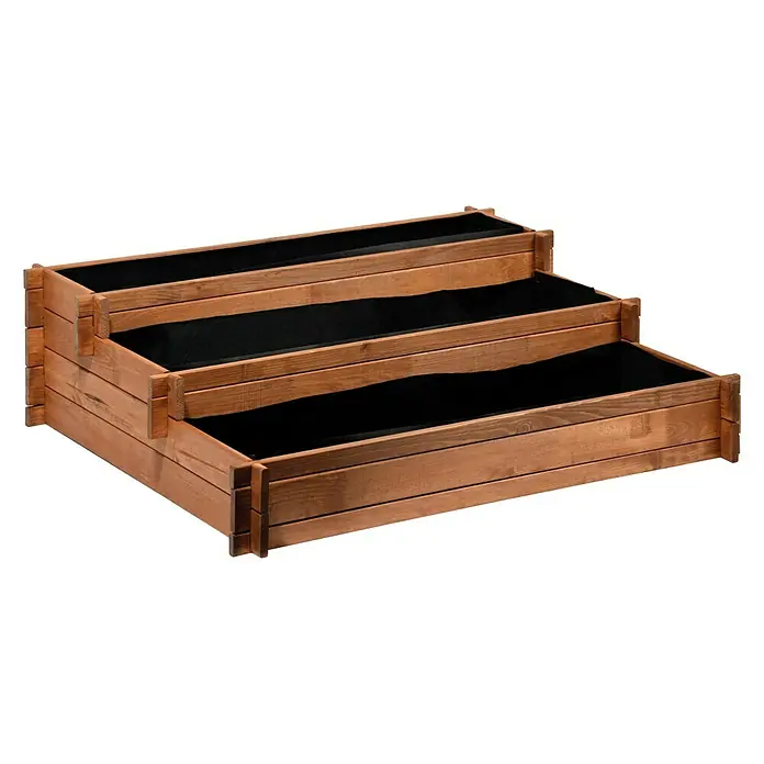 Dobar Hochbeet Peru - 110 x 88 x 36 cm, Holz, Bernstein - Dreistufiger Pflanzkasten aus Holz mit schwarzen Einsätzen für den Garten oder die Terrasse. Ideal für Blumen und Kräuter.