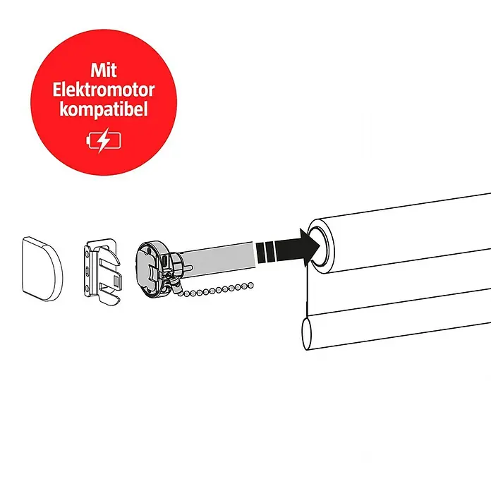 Expo Ambiente Rollo - B x H: 100 x 190 cm, Grau, Uni, Tageslichtdurchlässig - Abbildung eines elektrisch betriebenen Rollos mit dazugehörigen Komponenten.