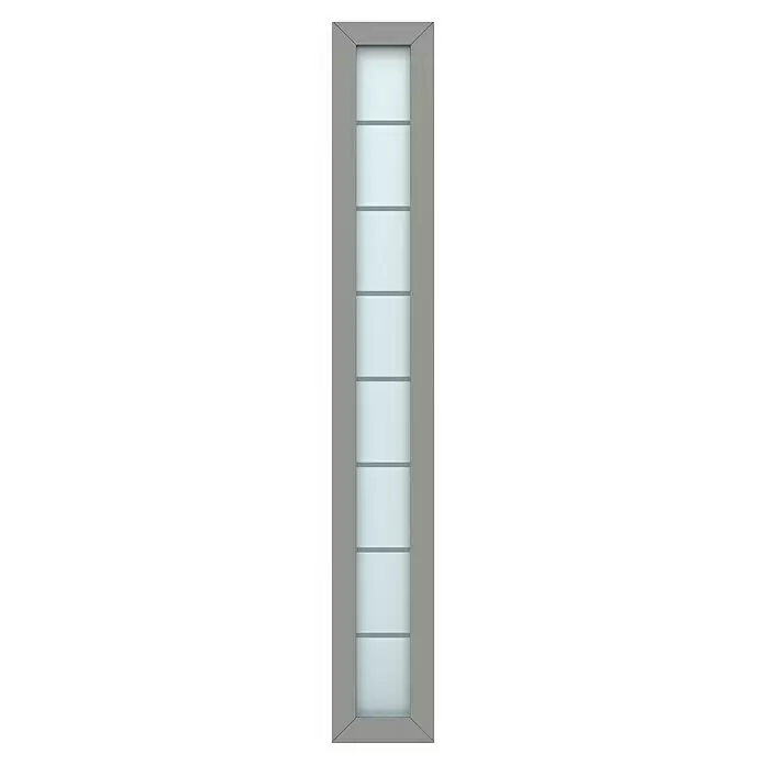 Gerda Seitenteil Thermo Prime - 30 x 210 cm, Grau, Sandgestrahlt mit 7 Klarstreifen - Moderne Tür mit grauem Rahmen und heller Paneele, durch Querstreifen unterteilt.