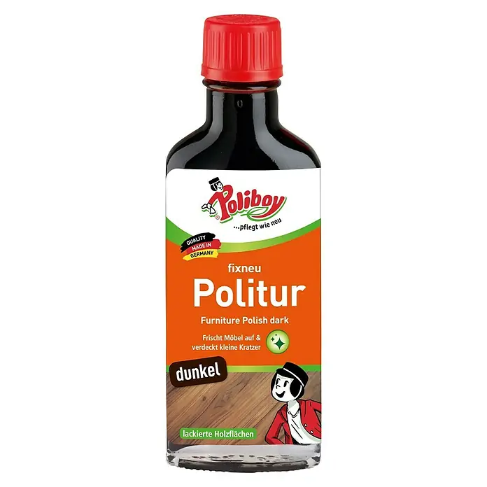 Poliboy Möbelpolitur - Dunkel, 100 ml - Flasche Poliboy Möbelpolitur dunkel. Pflegt lackierte Holzflächen und verleiht neuen Glanz. Ideal zur Möbelpflege.