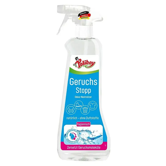 Poliboy Geruchsentferner Geruchs Stopp - 500 ml, Flasche mit Sprühkopf - Poliboy Geruchsstopp: Ein geruchneutralisierendes Raumspray für ein hygienisch sauberes Zuhause, natürlich und ohne Duftstoffe.