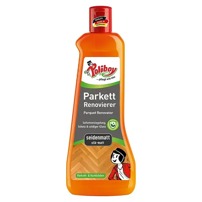 Poliboy Reinigungsmittel Parkett Renovierer - Seidenmatt-Effekt, Flasche, 500 ml - Flasche Poliboy Parkett Renovierer für die Pflege von Parkett- und Korkböden, sorgt für Schutz und seidigen Glanz. Qualität Made in Germany.