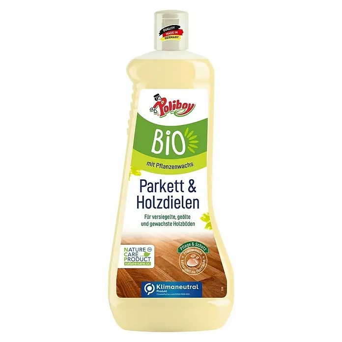 Poliboy Bio Reinigungsmittel Parkett und Holzdielen - 1 l, Flasche - Flasche Poliboy Bio Parkett- und Holzdielenpflege mit natürlichen Wachsen für versiegelte, geölte und gewachste Holzböden.