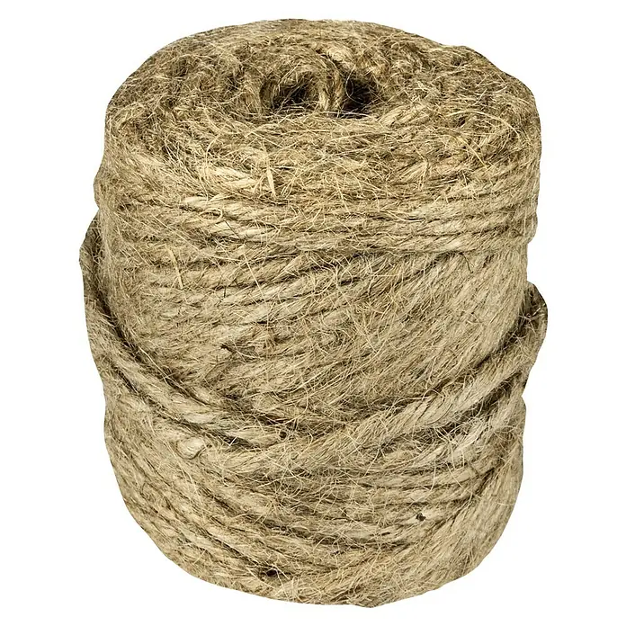Gardol Juteschnur - 50 m, Natur - Nahaufnahme eines Ballens aus braunem, rustikalem Jute-Bindfaden, ideal für Verpackung, Dekoration und Bastelarbeiten.