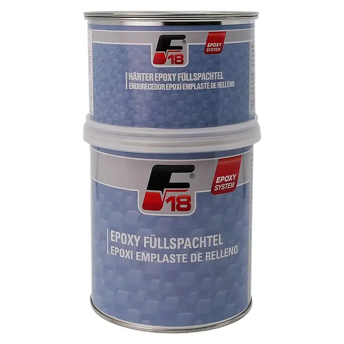 F18 Super-Epoxy Epoxy System - 2 kg - Zwei Dosen F18 Epoxy Füllspachtel, ein hochwertiges Produkt zum Füllen und Glätten von Oberflächen.