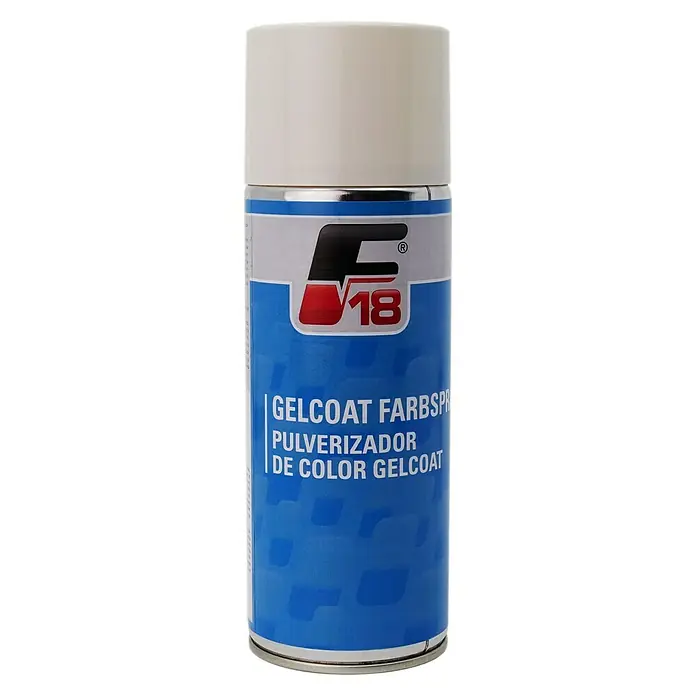 F18 Spezialspray Gelcoat - Cremeweiss, 400 ml - Dose Gelcoat Farbspray mit blauem Etikett und weißer Kappe.