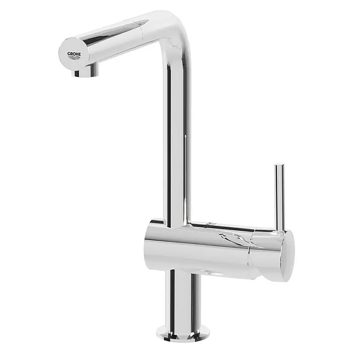 Grohe Spültischarmatur Minta - L-Auslauf, Chrom, Glänzend, Ausziehbar - Eleganter, verchromter Grohe Küchenarmatur mit schwenkbarem Auslauf für mehr Komfort beim Spülen. Zeitloses Design und hohe Funktionalität.