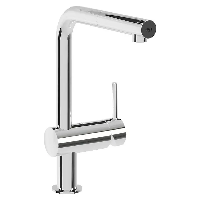 Grohe Spültischarmatur Minta - L-Auslauf, Chrom, Glänzend, Ausziehbar - Glänzender Grohe Einhebelmischer mit hohem Auslauf, ideal für moderne Küchen und Bäder. Stilvoll und funktional.