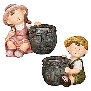 Figura decorativa de cerámica Niños con tinaja  (L x An x Al: 34 x 33,5 x 31 cm, Colores surtidos, Cerámica)