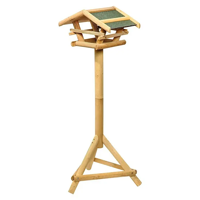 Dobar Vogelhaus - 46 x 46 x 103 cm, Holz, Natur/Grün - Ein rustikales hölzernes Vogelhaus mit Ständer, das eine natürliche Ästhetik in jeden Garten bringt und Vögeln einen sicheren Futterplatz bietet.