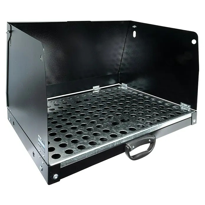 Güde Schweißkabine MSK 760 - L x B x H: 760 x 500 x 720 mm - Aufnahme eines schwarzen, tragbaren Reinigungsbeckens mit perforierter Oberfläche. Ideal für Werkstatt und unterwegs, robust und praktisch.