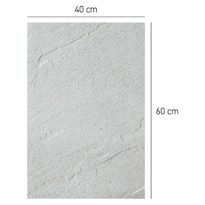 Terrassenplatte Wild Stone - 60 x 40 x 4 cm, Perla, Beton - Abbildung einer grauen Wandfliese mit den Maßen 40 cm x 60 cm, die eine natürliche Steintextur für ein modernes Raumambiente bietet.