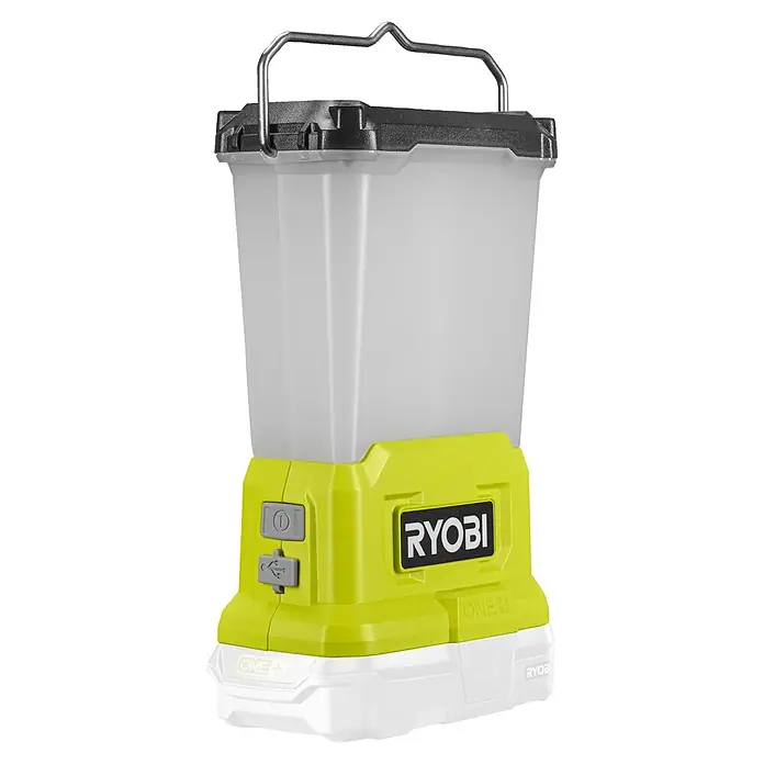 Ryobi ONE+ LED-Leuchte RLL18-0 - 850 lm, Ohne Akku - Ein Ryobi ONE+ Akku-Arbeitsstrahler mit Tragegriff, gelbem Gehäuse und weißem Lichtelement. Ideal für Baustellen und den Heimgebrauch.