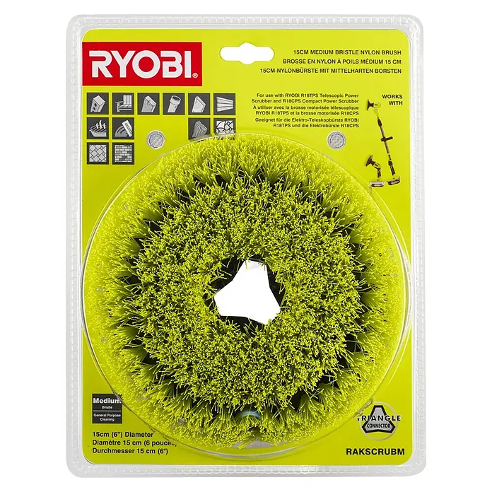 Ryobi Nylon-Scheibenbürste - Durchmesser: 15 cm, Medium Borsten - Ryobi Bürste: Nylonbürste mit mittelharten Borsten, ideal für den Ryobi R18TPS Teleskop- und R18CPS Kompaktschrubber. Durchmesser: 15 cm.