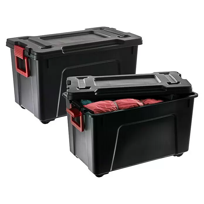 Aufbewahrungsbox-Set Store It All - L x B x H: 75 x 44,5 x 45 cm, Kunststoff, Schwarz, 2 Stk. - Diagonale Ansicht