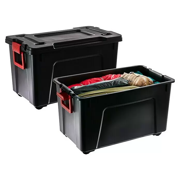 Aufbewahrungsbox-Set Store It All - L x B x H: 75 x 44,5 x 45 cm, Kunststoff, Schwarz, 2 Stk. - Diagonale Ansicht