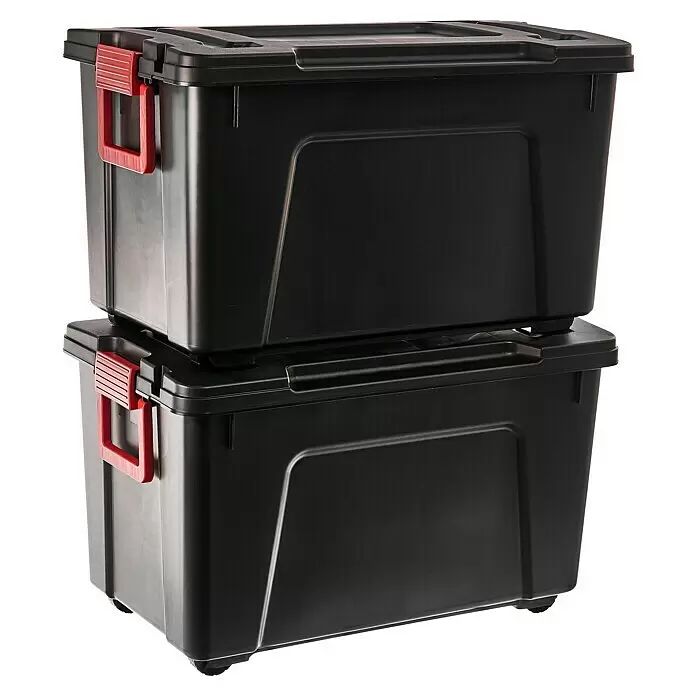 Aufbewahrungsbox-Set Store It All - L x B x H: 75 x 44,5 x 45 cm, Kunststoff, Schwarz, 2 Stk. - Diagonale Ansicht