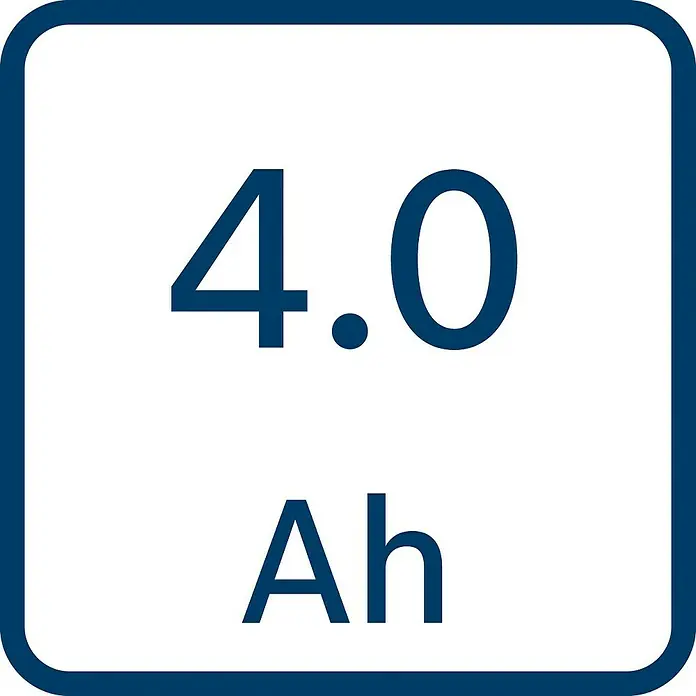 Bosch Professional AMPShare 18V Batería y cargador ProCORE - 18 V, 1 batería, 4 Ah - Icono azul oscuro con borde redondeado que muestra '4.0 Ah', indicando una capacidad de batería de 4.0 Amperios-hora.