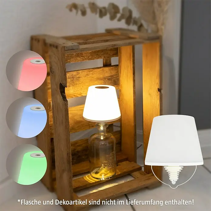 REV LED-Flaschenleuchte mit Akku Lamprusco - 2 W, RGBW, Ø x H: 11,5 x 13,8 cm, Weiß, Akkubetrieben - Stimmungsvolle Tischleuchte, ideal für Nachttisch oder Wohnzimmer. Verleiht jedem Raum eine warme, einladende Atmosphäre.