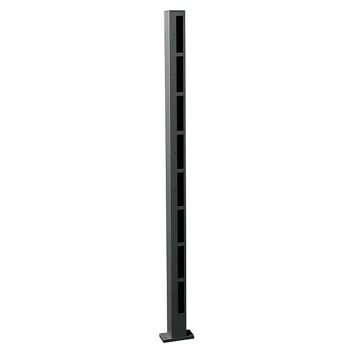 Recal Zaunpfosten Karlsdal - Höhe: 141 cm, Endpfosten links, Mattschwarz RAL9005, Aluminium - Diagonale Ansicht