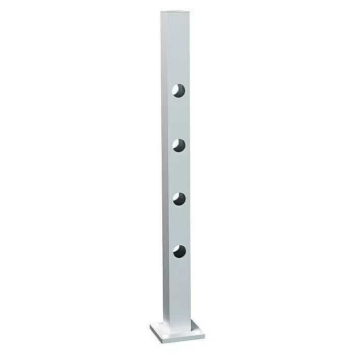 Recal Zaunpfosten Hindsen - Höhe: 99,5 cm, Zwischenpfosten, Natur eloxiert, Aluminium - Hellgraue rechteckige Metallbaluster mit vier ovalen Öffnungen, für ein Geländersystem.