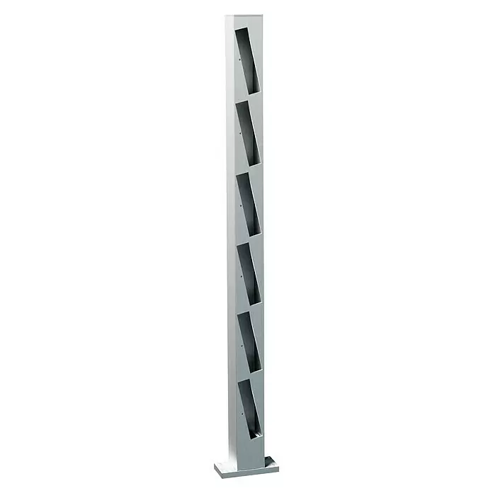 Recal Zaunpfosten Mossle - Höhe: 105,5 cm, Endpfosten links, Natur eloxiert, Aluminium - Silberfarbener Prospektständer aus Metall mit sechs schrägen Fächern.