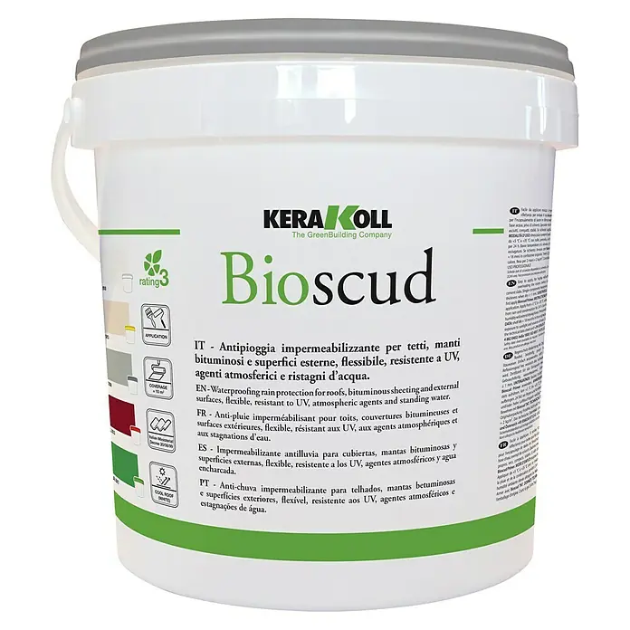 Kerakoll Impermeabilizante Bioscud - Blanco, 20 kg - Cubeta Kerakoll Bioscud, protección impermeable para techos y superficies exteriores, flexible y resistente a los rayos UV.