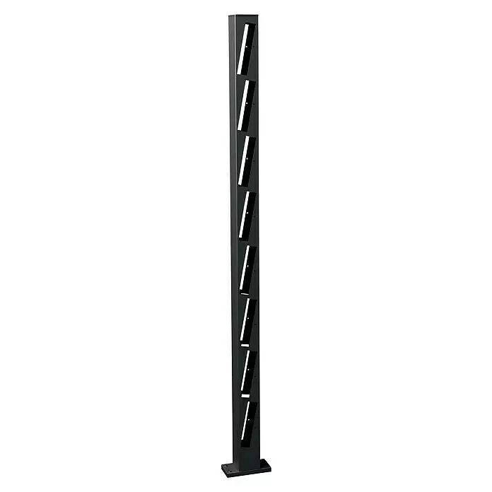 Recal Zaunpfosten Mossle - Höhe: 136,5 cm, Zwischenpfosten, Mattschwarz (RAL 9005), Aluminium - Hoher dunkelgrauer Metallpfosten mit acht diagonalen Schlitzen zur vertikalen Lagerung.