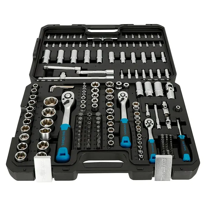 SW-Stahl Steckschlüssel-Set - 184 -tlg. - Werkzeugkoffer mit einer Vielzahl an Steckschlüsseln, Ratschen und Bits, ideal für Heimwerker und Profis.