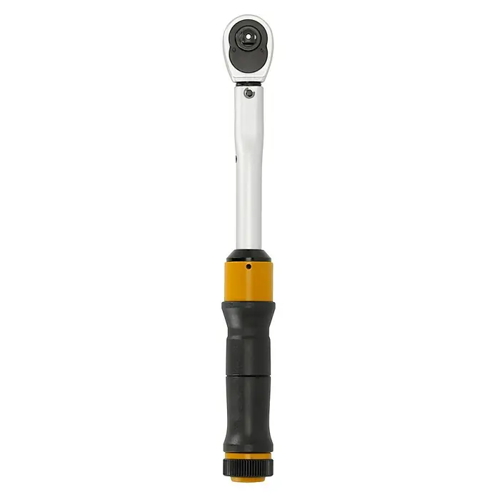Proxxon Llave dinamométrica MicroClick - Cuadrado de ⅜'', 12 Nm - 60 Nm - Llave dinamométrica con cabeza plateada, eje plateado, centro amarillo y mango negro, ideal para tareas de fijación precisas.
