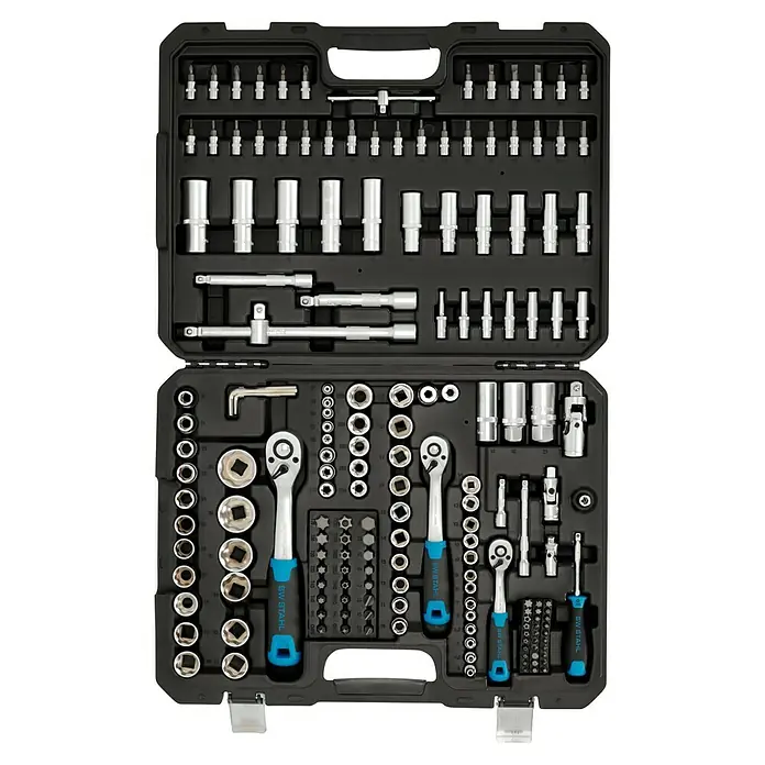 SW-Stahl Steckschlüssel-Set - 184 -tlg. - Werkzeugkoffer mit einer Vielzahl von Steckschlüsseln, Bits und Ratschen für verschiedene Reparatur- und Wartungsarbeiten.