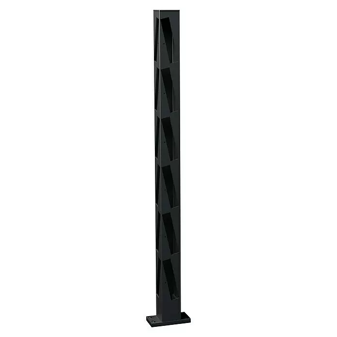 Recal Zaunpfosten Mossle - Höhe: 105,5 cm, Eckpfosten, Mattschwarz (RAL 9005), Aluminium - Dunkelgraue Metallsäule mit schrägen Ausschnitten und stabilem Fuß.