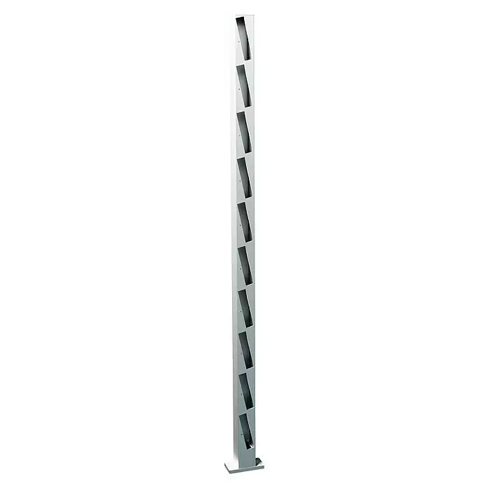 Recal Zaunpfosten Mossle - Höhe: 168 cm, Endpfosten links, Natur eloxiert, Aluminium - Hoher, schlanker Steh-Zeitschriftenständer aus silbernem Metall mit mehreren schrägen Fächern.