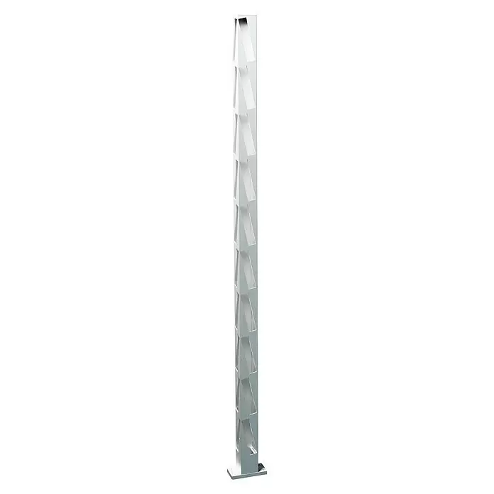 Recal Zaunpfosten Mossle - Höhe: 168 cm, Eckpfosten, Natur eloxiert, Aluminium - Hoher, silberner Mehrfach-Displayständer mit schrägen Prospektfächern und flachem Fuß.