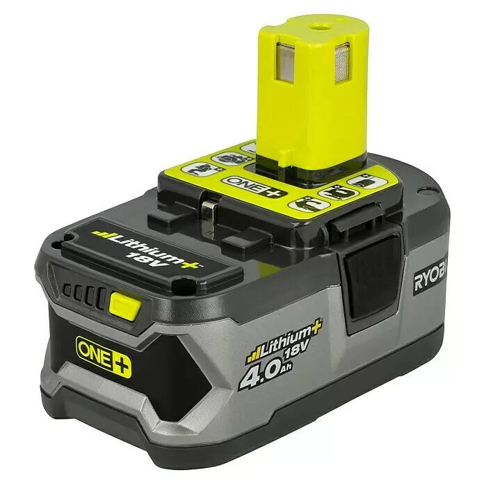 Ryobi ONE+ Batería y cargador RC18120-140 - 18 V, 4 Ah, 1 batería - Batería recargable Ryobi 18V ONE+ Lithium+ 4.0Ah en gris, negro y amarillo.