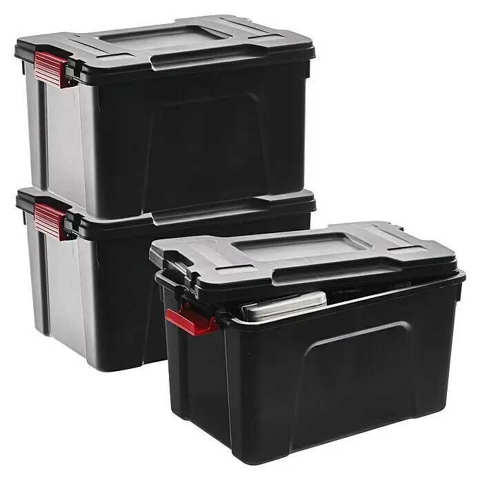 Aufbewahrungsbox-Set Store It All - L x B x H: 59 x 39,5 x 35,5 cm, Kunststoff, Schwarz, 3 Stk. - Diagonale Ansicht