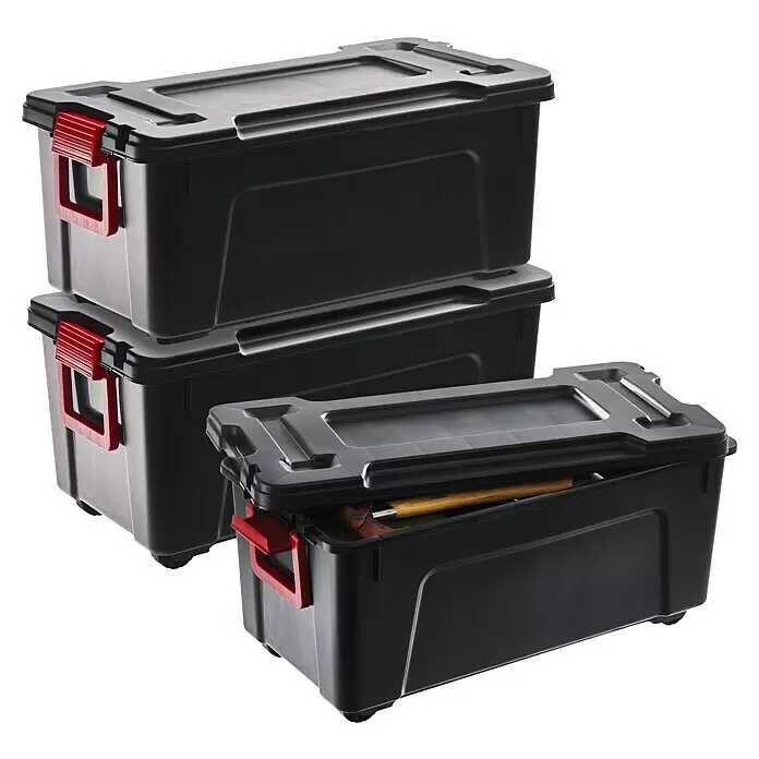 Aufbewahrungsbox-Set Store It All - L x B x H: 78 x 39,5 x 35 cm, Kunststoff, Schwarz, 3 Stk. - Diagonale Ansicht
