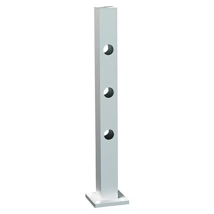 Recal Zaunpfosten Hindsen - Höhe: 74,5 cm, Zwischenpfosten, Natur eloxiert, Aluminium - Hohe, hellgraue, rechteckige LED-Lichtsäule mit drei elliptischen Lichtauslässen und flachem Sockel.