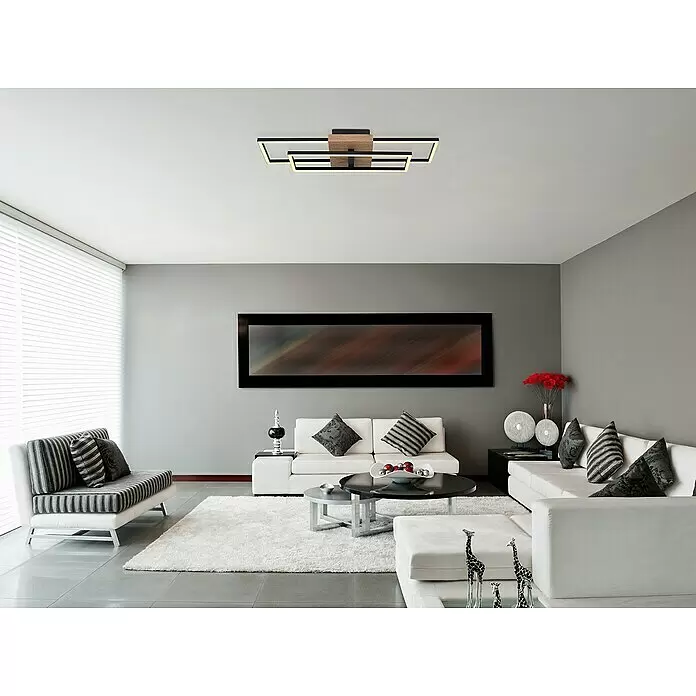 Globo LED-Deckenleuchte KENDRA - 18 W, L x B x H: 60 x 15 x 10 cm, Schwarz-matt, Warmweiß - Stimmungsaufnahme