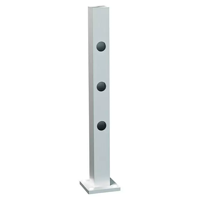 Recal Zaunpfosten Hindsen - Höhe: 74,5 cm, Endpfosten, Natur eloxiert, Aluminium - Hohe weiße Säule mit drei ovalen Aussparungen und einem rechteckigen Sockel.