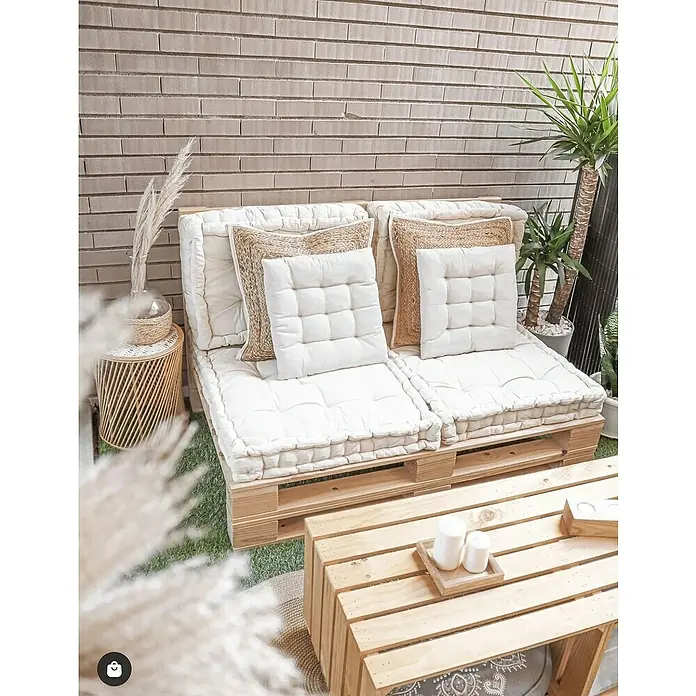 Cojín para asiento - 80 x 60 x 10 cm, Crudo, 100% algodón - Acogedora zona de estar con muebles de palés. Los cojines blancos invitan a relajarse con estilo.