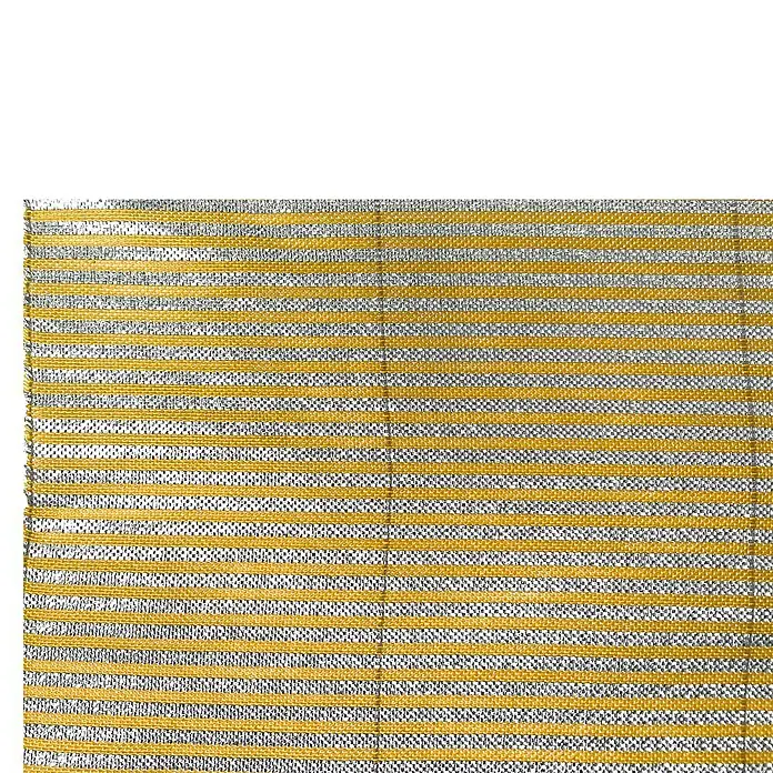 Gardendreams Sonnensegel700 x 200 cm, Gelb/Weiß, Passend für: Gardendreams Terrassenüberdachungen Special Edition Polycarbonat - Nahaufnahme eines strukturierten Tischsets mit horizontalen Streifen in Gold und Silber für eine elegante Tischdekoration.