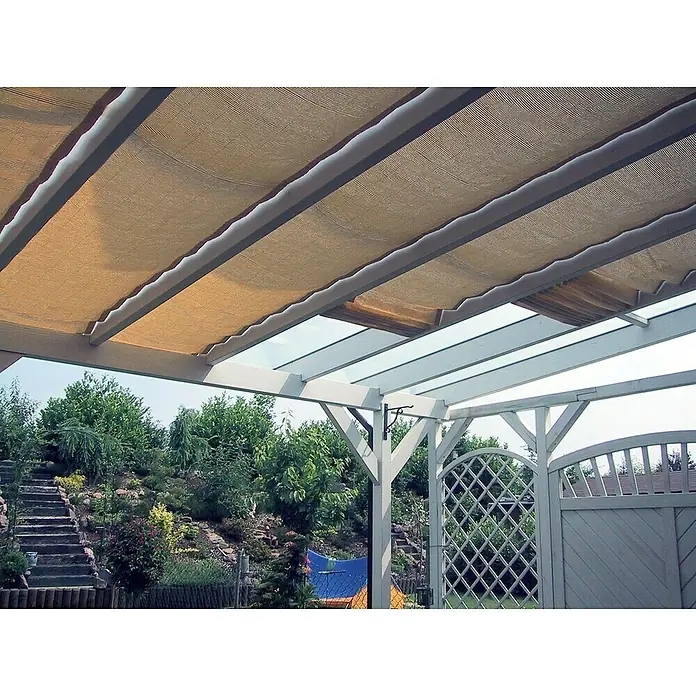 Gardendreams Sonnensegel700 x 200 cm, Gelb/Weiß, Passend für: Gardendreams Terrassenüberdachungen Special Edition Polycarbonat - Pergola mit beigen Stoffbahnen für Sonnen- und Sichtschutz, die eine gemütliche Atmosphäre im Garten oder auf der Terrasse schaffen.
