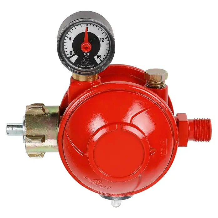 Rothenberger Industrial Propan-Konstantregler - Passend für: Propangasflaschen 5 kg, 11 kg, 33 kg / Gaslötgeräte 1/4" Anschluss - Roter Gasdruckregler mit Manometer, zeigt 6 bar an, mit verschiedenen Anschlüssen. Ein wichtiges Element für Gasanlagen.