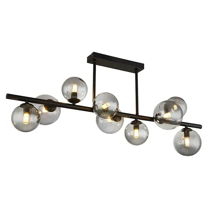 Globo Riha LED-Deckenleuchte RIHA - 3,5 W, L x B x H: 87 x 28 x 37 cm, Schwarz-matt, Warmweiß - Die moderne Deckenleuchte mit gläsernen Kugeln in Rauchglasoptik sorgt für ein stimmungsvolles Ambiente in jedem Raum. Elegantes Design für stilvolle Beleuchtung.
