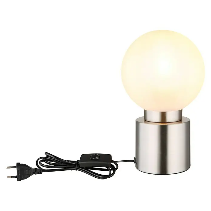 Globo Tischleuchte rund MARKA - 25 W, Ø x H: 15 x 24,5 cm, Nickel-matt, E14 - Tischleuchte mit rundem Lampenschirm und Metallsockel für eine stilvolle Beleuchtung im Raum.