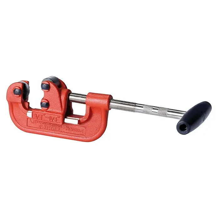 Rothenberger Industrial Stahlrohrabschneider - Geeignet für: Edelstahlrohre, 3,175 mm - 31,7 mm - Rohrabschneider in Rot mit schwarzem Griff zum präzisen Schneiden von Rohren in der Installationstechnik.