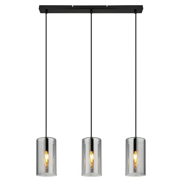 Globo Lámpara colgante Olly - Número de bombillas: 3 ud., 25 W, L x An x Al: 63 x 11 x 120 cm, E14 - Una moderna lámpara colgante de tres luces con pantallas de vidrio cilíndricas y bombillas cálidas, que crea un ambiente elegante y acogedor.