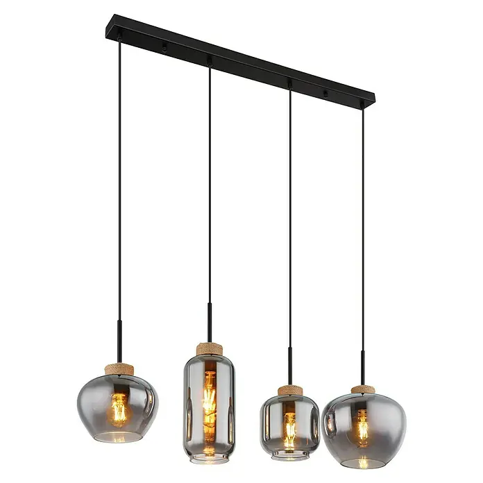 Globo Pendelleuchte MATT - Anzahl Leuchtmittel: 4 Stk., 40 W, L x B x H: 96 x 23 x 120 cm, E27 - Mehrflammige Pendelleuchte mit Glaskörpern und dekorativen Details für stimmungsvolle Beleuchtung.