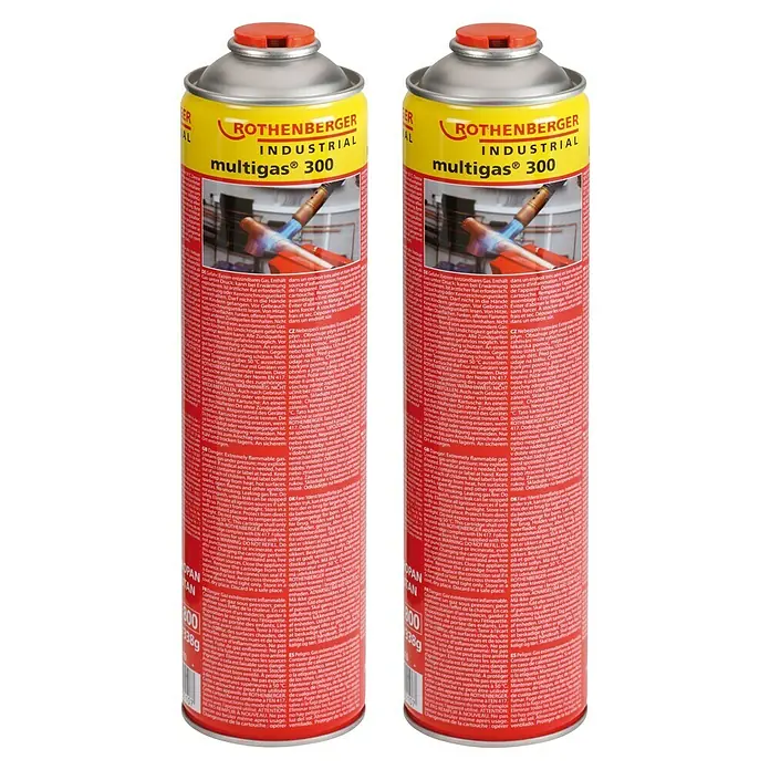ROTHENBERGER Industriële lasset met 2 multigaspatronen van 600 ml, bedrijfstemperatuur 600 °C, gebruiksduur: ca. 2,5 uur met een gaspatroon, soldeer